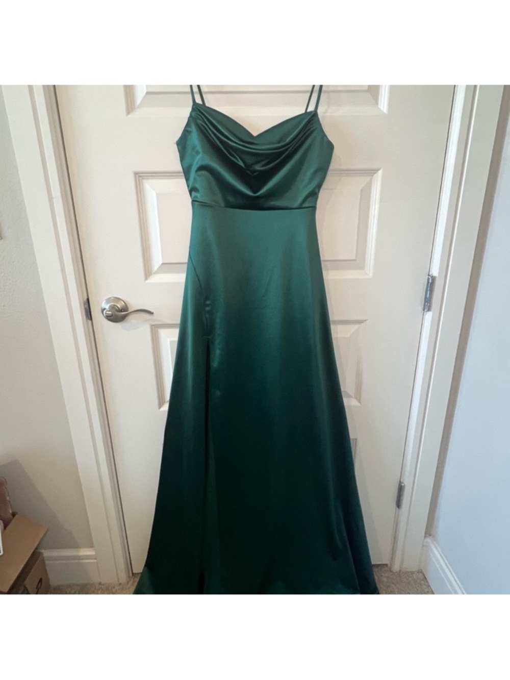 Windsor Emerald Green Satin Slip Dress with Cowl Neck